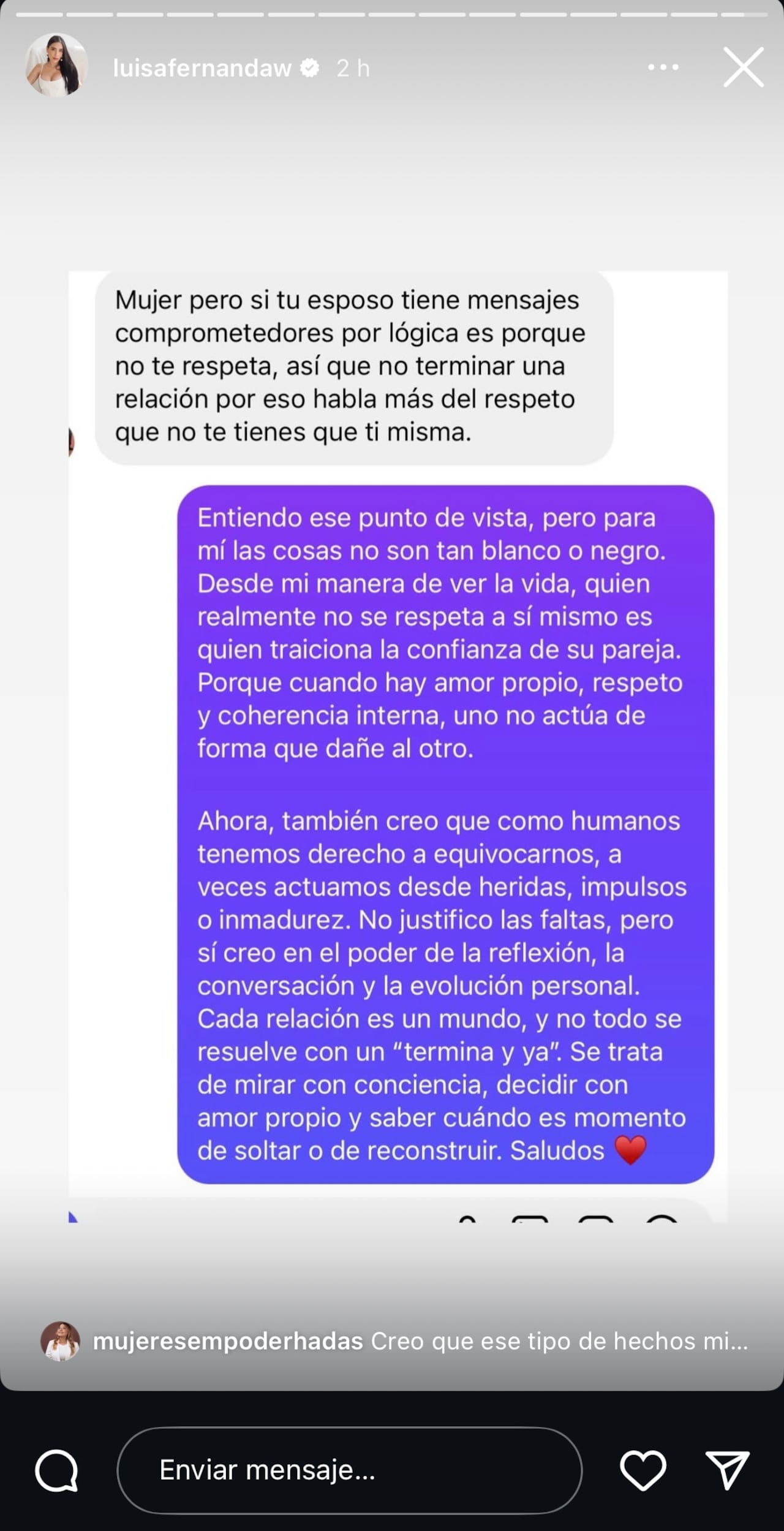 Luisa Fernanda W habló de la infelidad