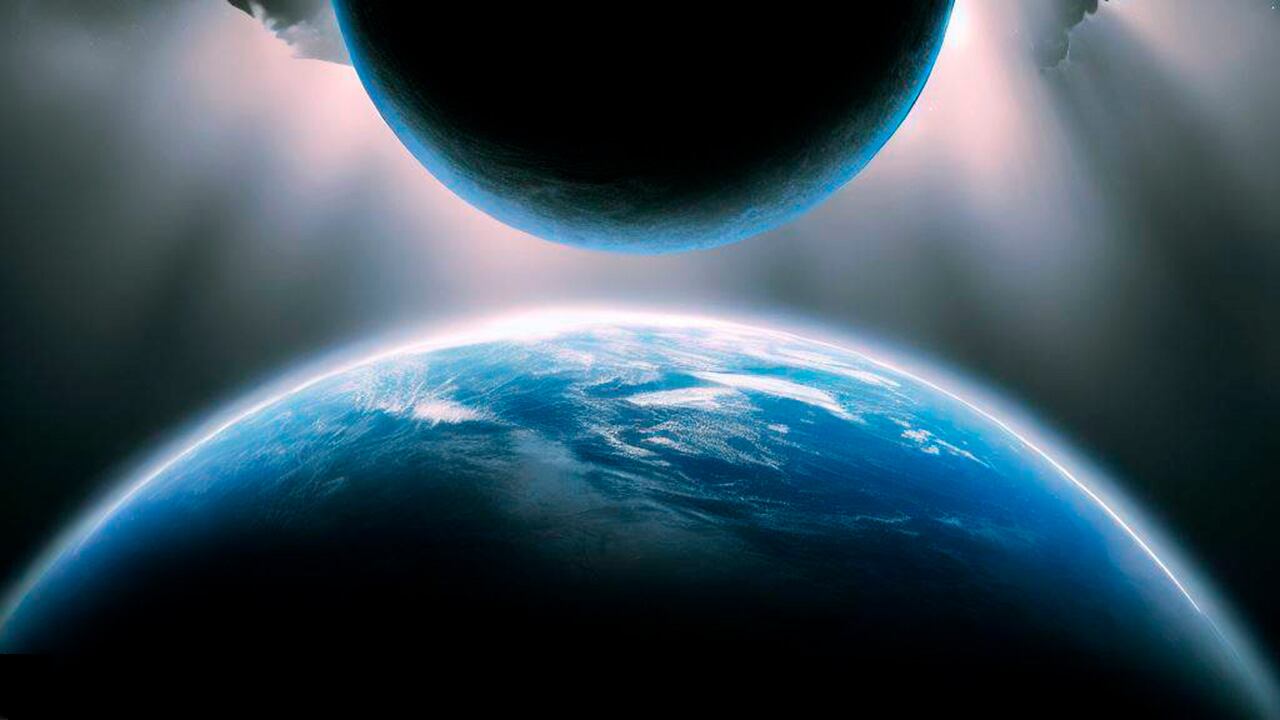 Ilustración creada con IA de un objeto colosal en el exterior de la Tierra