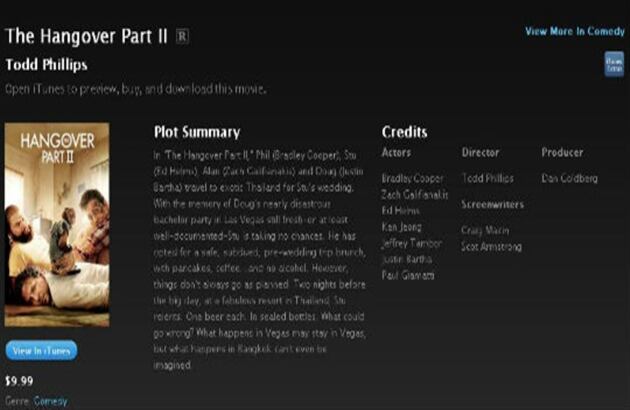 Otra opción de la tienda de Apple son las películas o los videos musicales. Haga clic en la flecha al lado del precio y elija 'Regalar' para diligenciar sus datos y los de la persona que recibirá el regalo por correo electrónico. 