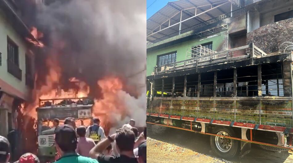 Incendio de bus escalera en San Rafael, Antioquia.