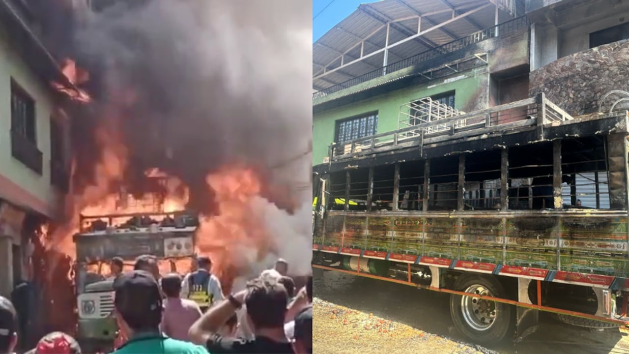 Incendio de bus escalera en San Rafael, Antioquia.