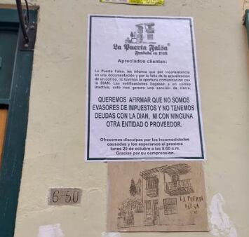 El aviso que dejó el restaurante La Puerta Falsa a sus comensales
