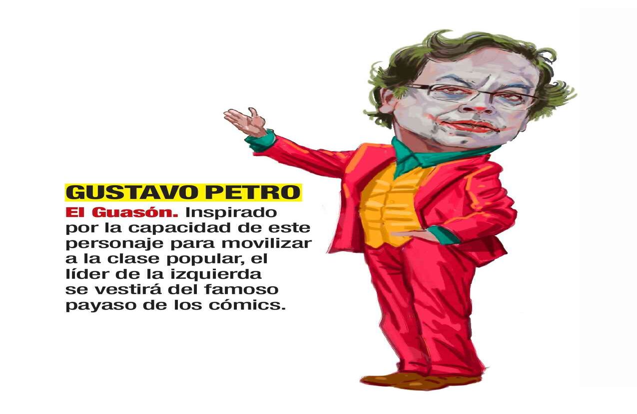Gustavo Petro, El Guasón. Inspirado por la capacidad de este personaje para movilizar a la clase popular, el líder de la izquierda se vestirá del famoso payaso de los cómics. Caricatura: Jorge Restrepo
