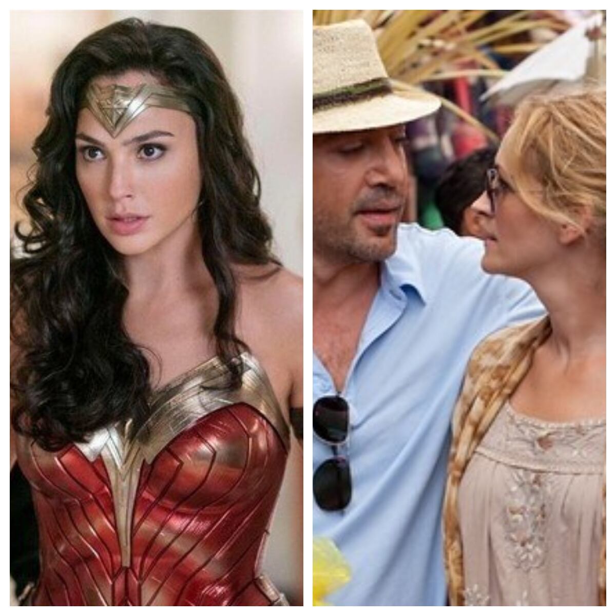 Posters de las películas Mujer Maravilla y Comer, rezar y amar.