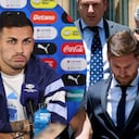 Leandro Paredes (izq.), vocero de la decisión que tomaron en la selección Argentina tras la muerte de Jorge Messi, padre de Lionel Messi (der.).
