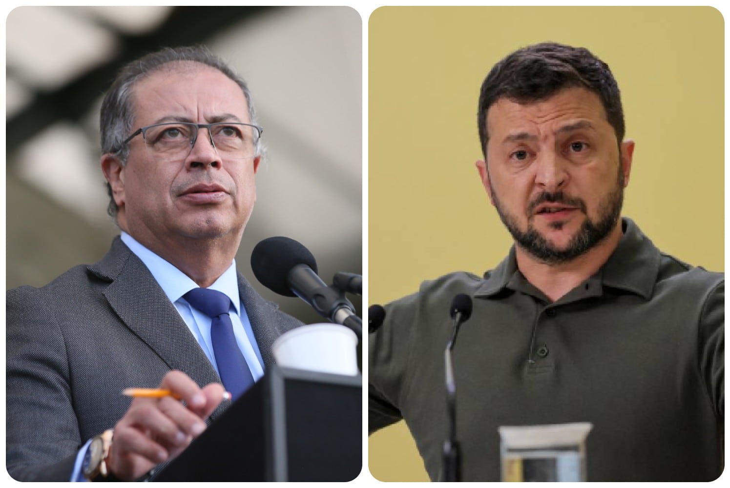 El presidente de Colombia, Gustavo Petro, y su homólogo de Ucrania, Volodimir Zelenski.