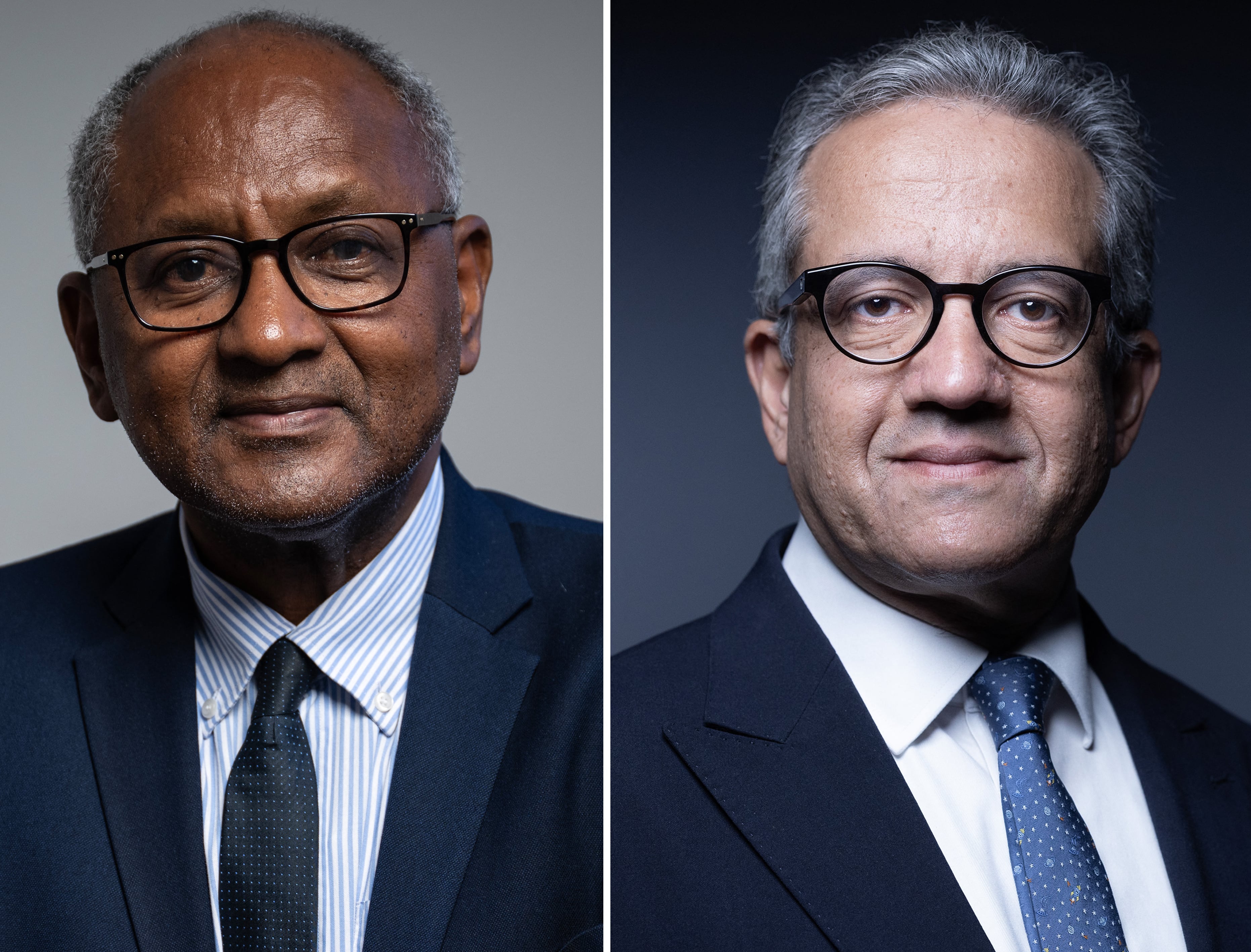 Dos candidatos a la presidencia de la Organización de las Naciones Unidas para la Educación, la Ciencia y la Cultura (UNESCO): el diplomático congoleño, economista de desarrollo y especialista en relaciones internacionales, Firmin Edouard Matoko (izq.), posando durante una sesión fotográfica en París el 26 de septiembre de 2025, y Khaled El-Enany, exministro de Turismo y Antigüedades de Egipto y candidato a la presidencia de la UNESCO, posa durante una sesión fotográfica en París el 1 de octubre de 2025. Un exministro egipcio es el favorito para dirigir la agencia cultural de la ONU, pero su rival congoleño afirma que aún no hay nada decidido antes de una decisión clave la próxima semana.