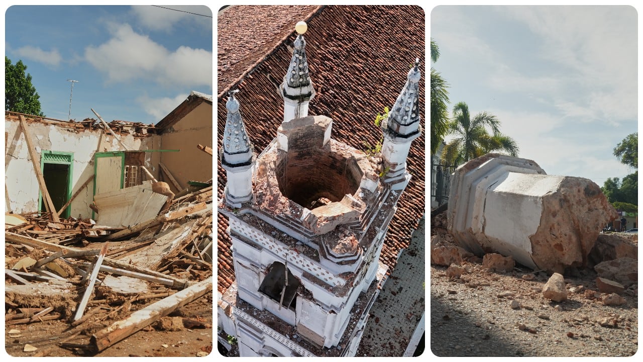 Escombros de casas dañadas por un terremoto en Villa de los Santos, Panamá.