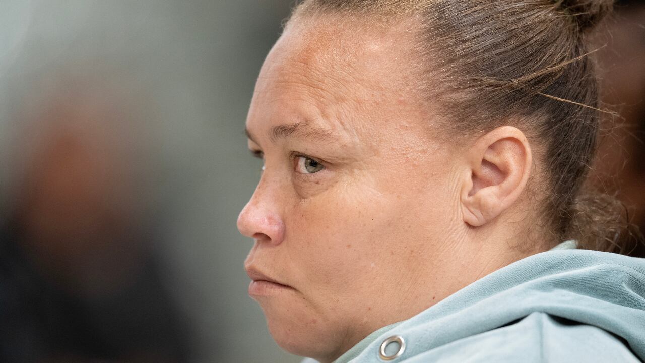Racquel "Kelly" Smith listens to proceedings in court in Saldanha Bay on May 29, 2025 where she and her co-accused will receive their sentences after they were found guilty of kidnapping and human trafficking of her missing child Joshlin Smith. (Photo by RODGER BOSCH / AFP)