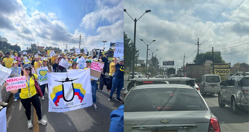 Protesta de empleados de Viva Air en las inmediaciones del aeropuerto internacional José María Córdova de Rionegro.
