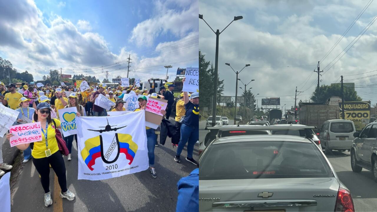 Protesta de empleados de Viva Air en las inmediaciones del aeropuerto internacional José María Córdova de Rionegro.