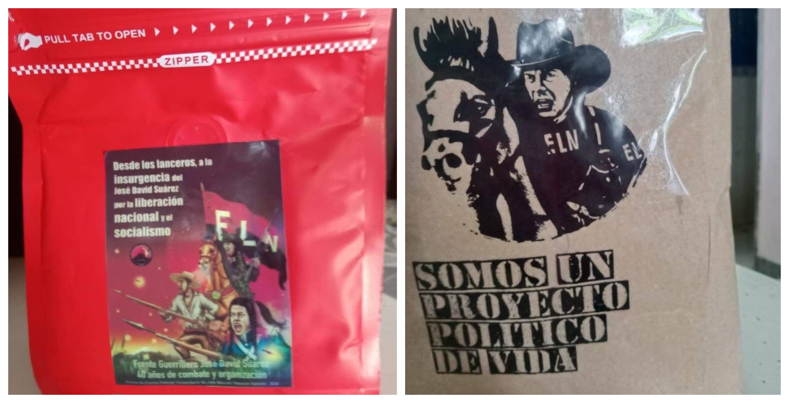 Bolsas de café como estas fueron dejadas por guerrilleros del ELN afuera de las casas de dos veredas de Aguazul, Casanare.