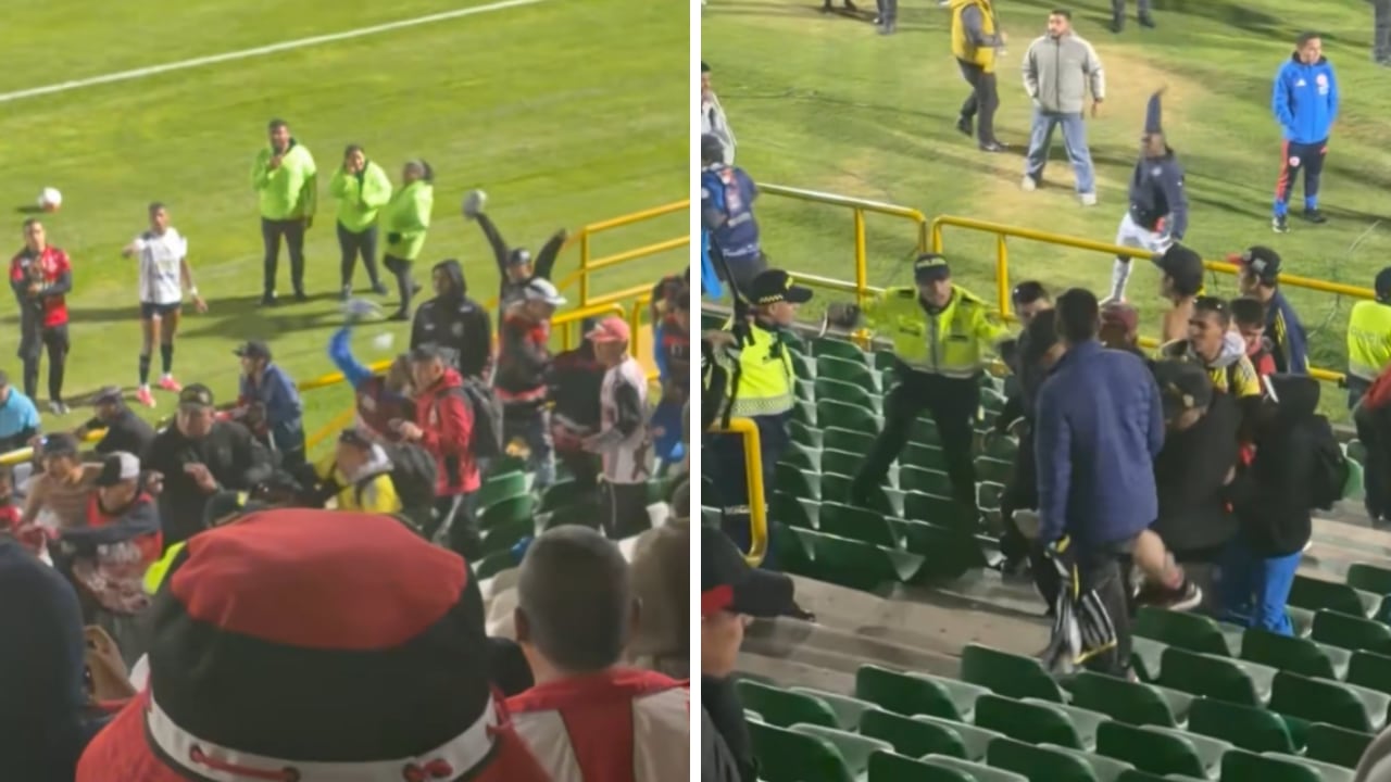 Registro de los violentos desmanes en Tunja, en pleno partido de Boyacá Chicó y Cúcuta Deportivo.