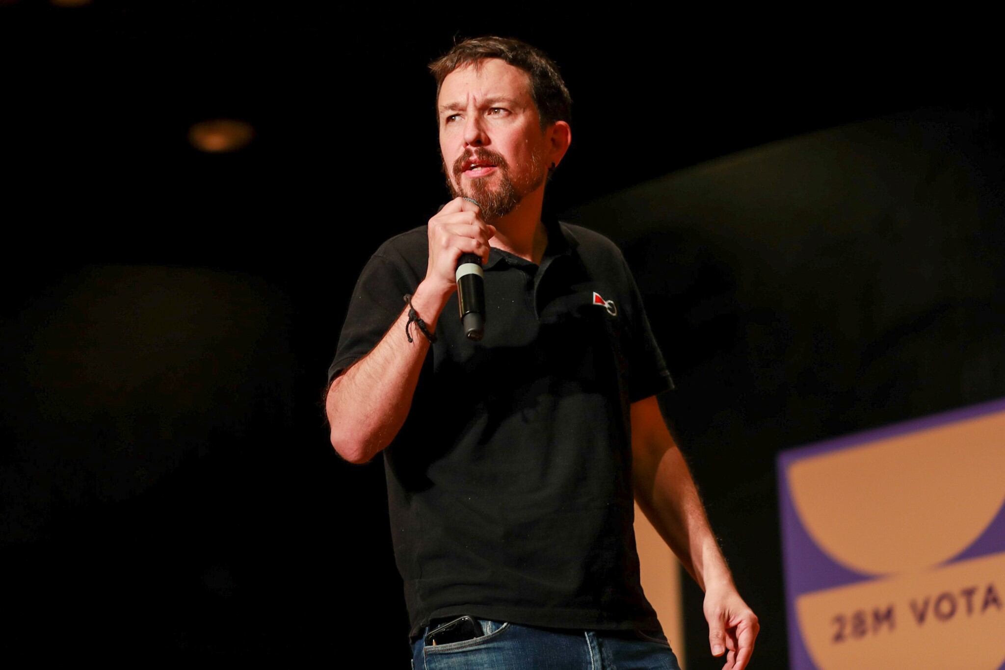 El ex vicepresidente segundo del Gobierno y ex líder de Podemos, Pablo Iglesias, apoya a la candidata de Unidas Podemos a la Presidencia del Gobierno en Palma, Antonia Jover, el 20 de mayo , 2023