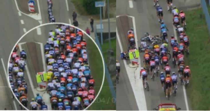 Tadej Pogačar tuvo que hacer una maniobra de emergencia