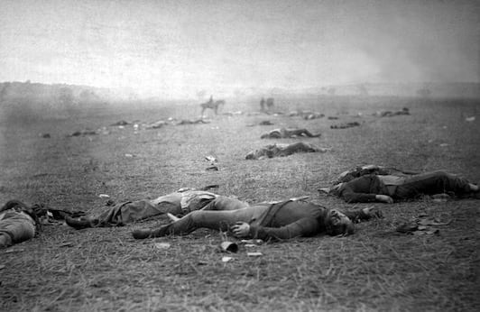 Paisaje tras la masacre de Gettysburg. La batalla tuvo lugar entre el uno y el tres de julio de 1863.