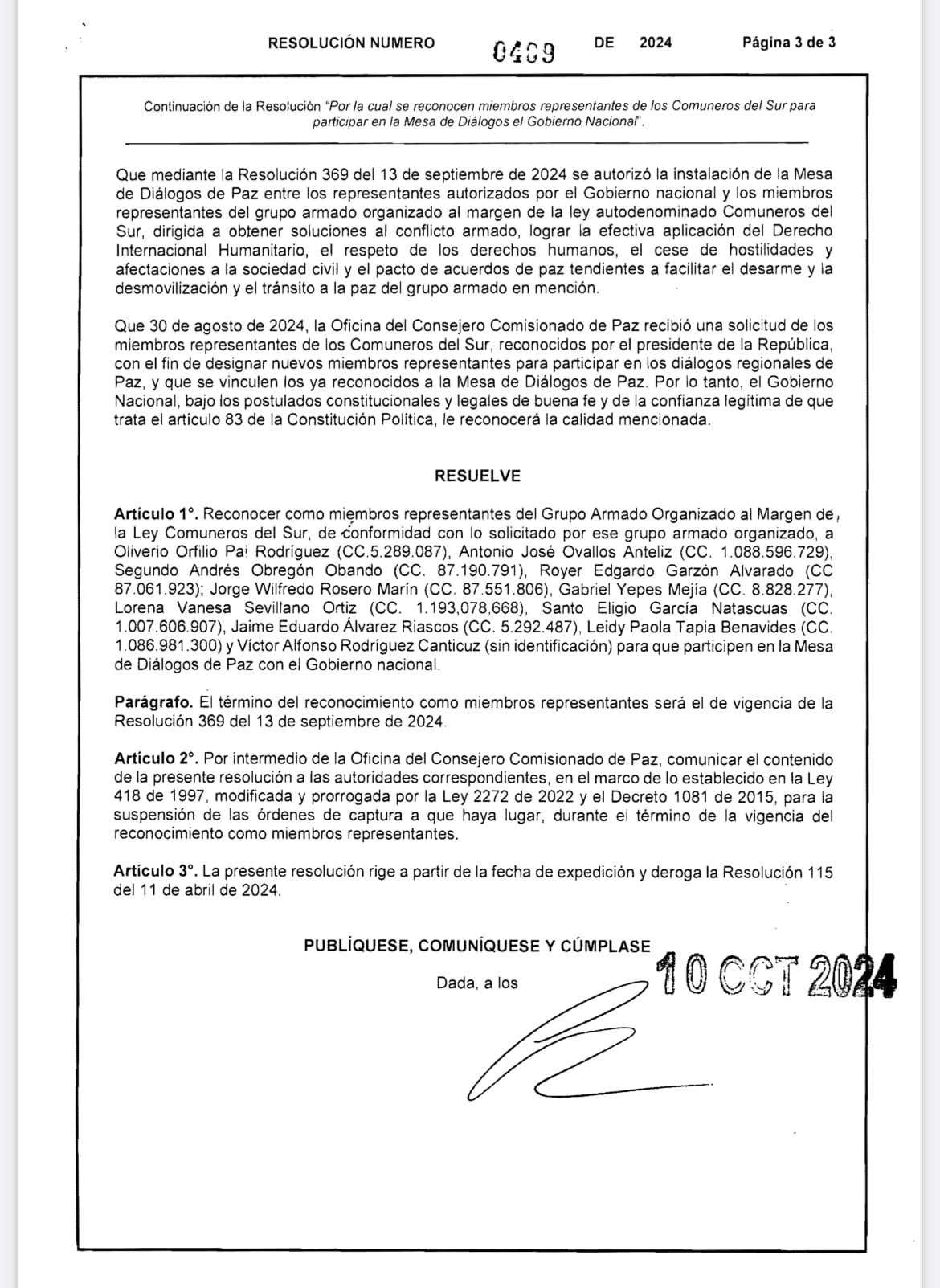 Resolución disidencia ELN