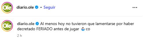 La publicación del Diario Olé.