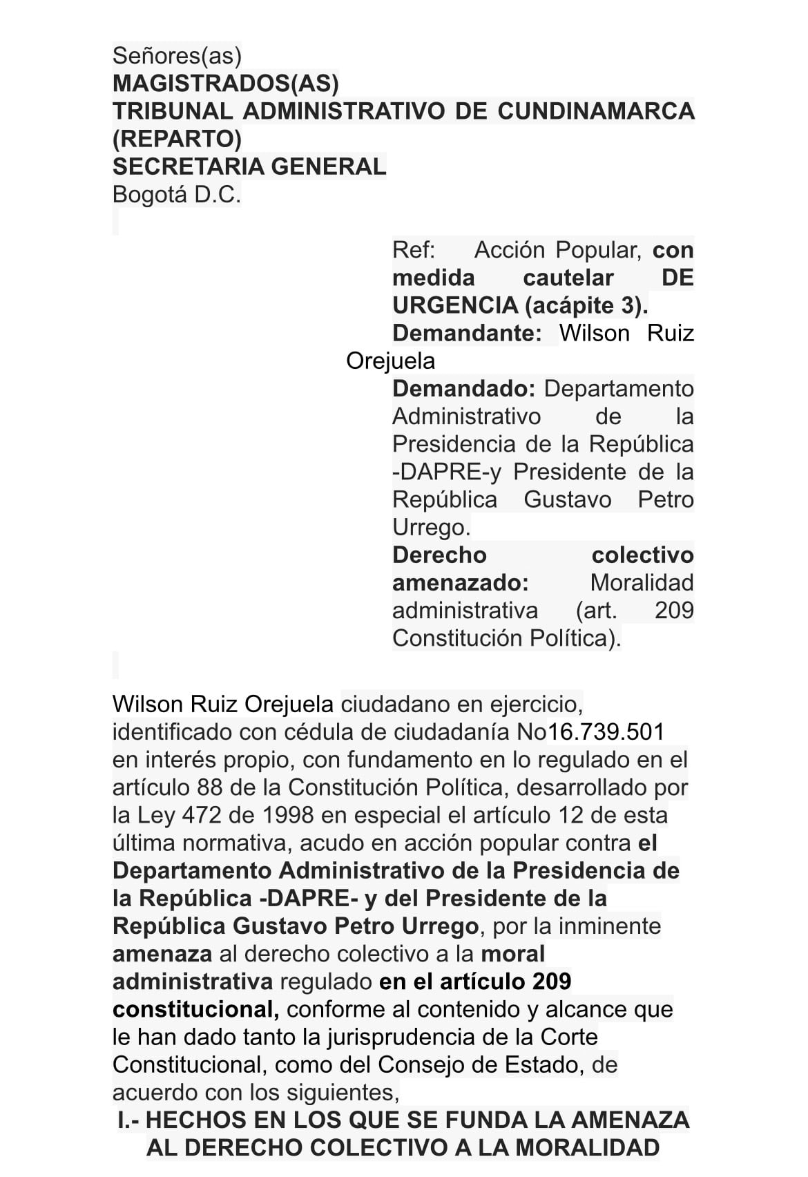 Acción Popular contra Gustavo Petro