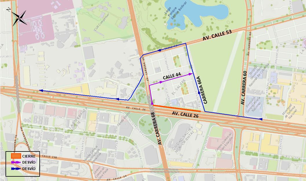 Cierre total de la calzada lenta de la avenida calle 26, entre carrera 66A y avenida carrera 68.