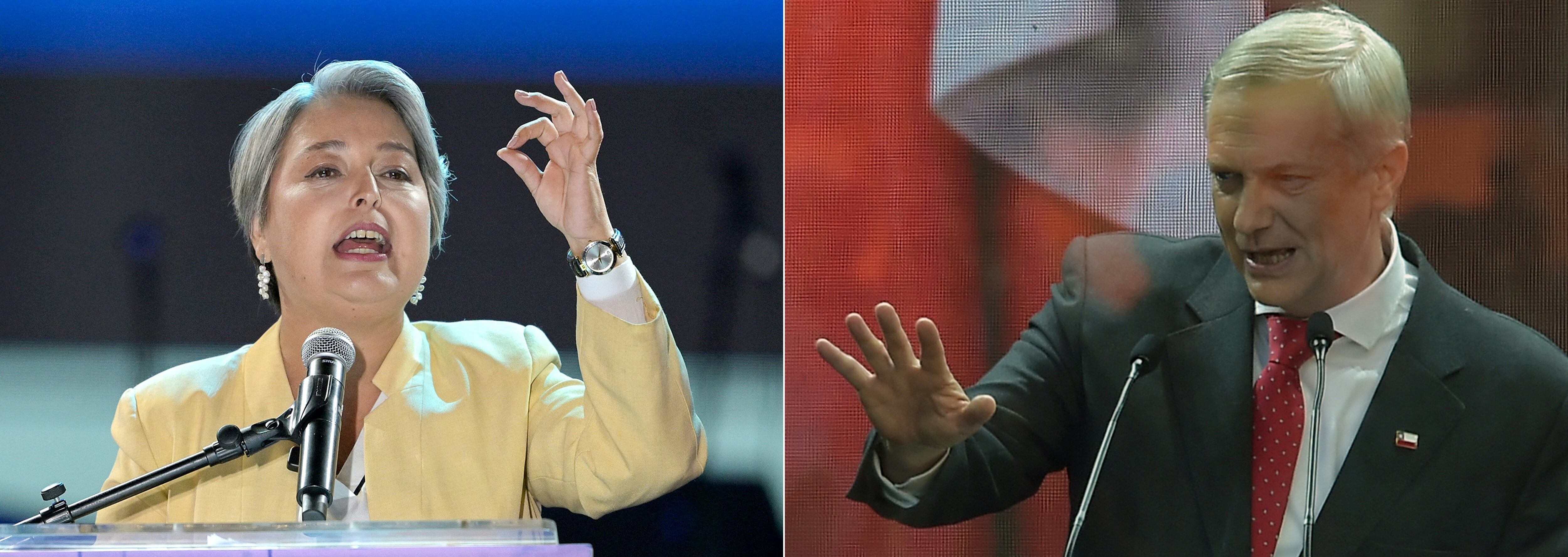 Jeannette Jara (izquierda), de la coalición Unidad por Chile, y José Antonio Kast (derecha), del Partido Republicano
