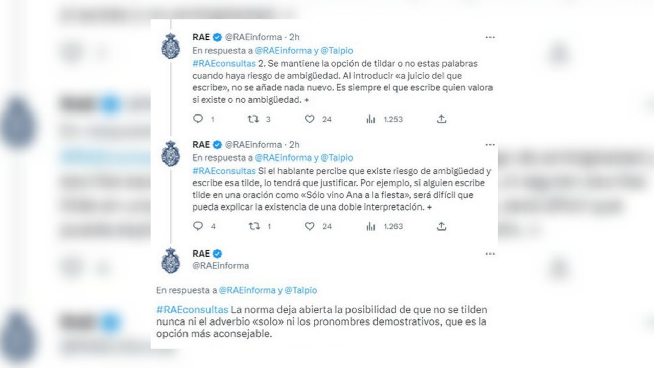 Los mensajes en Twitter que publicó la RAE sobre la palabra "solo"