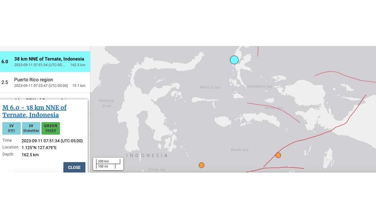 Así reportó el Servicio Geológico de Estados Unidos el temblor en Indonesia