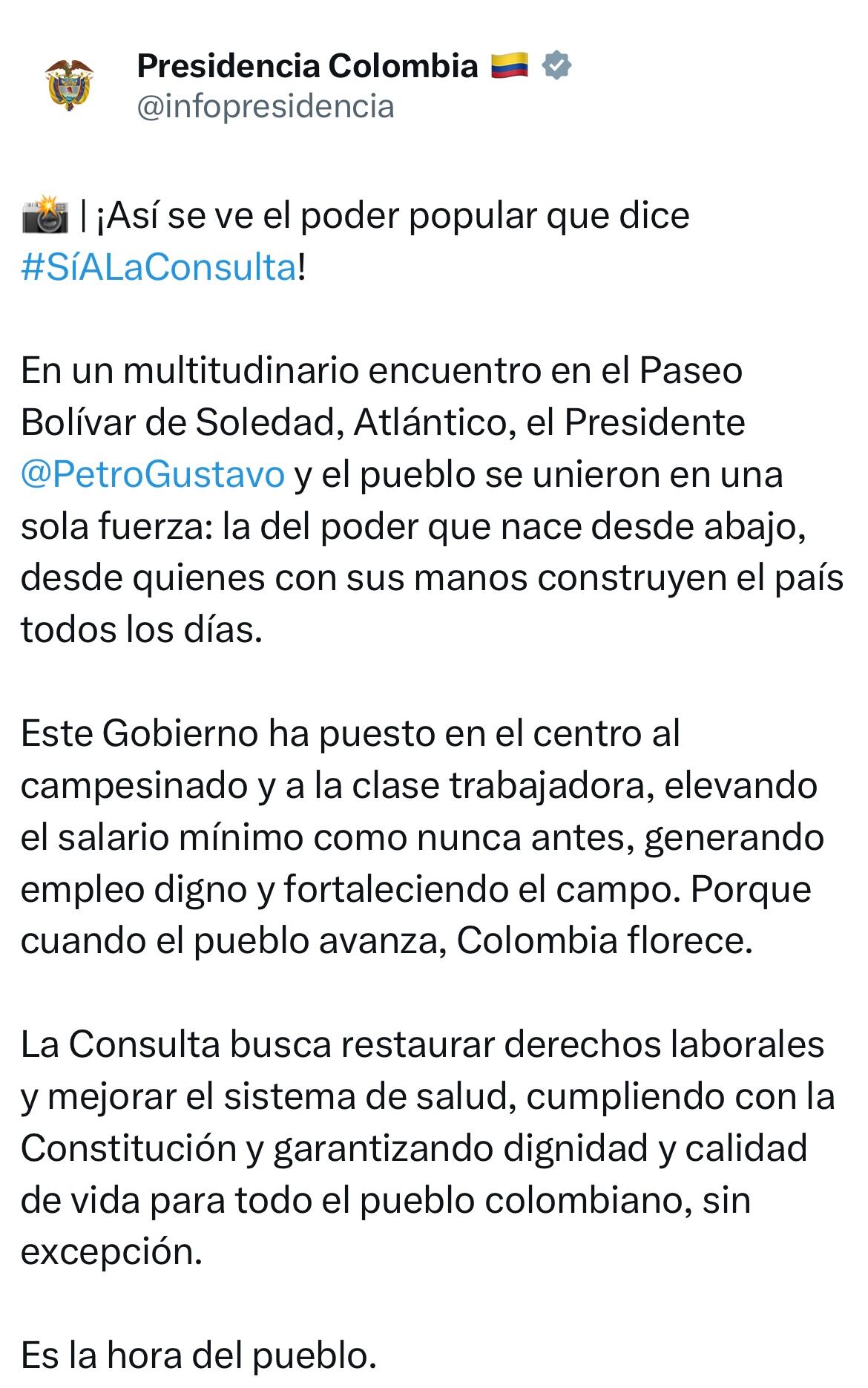 Pantallazo del trino de Presidencia con el error geográfico