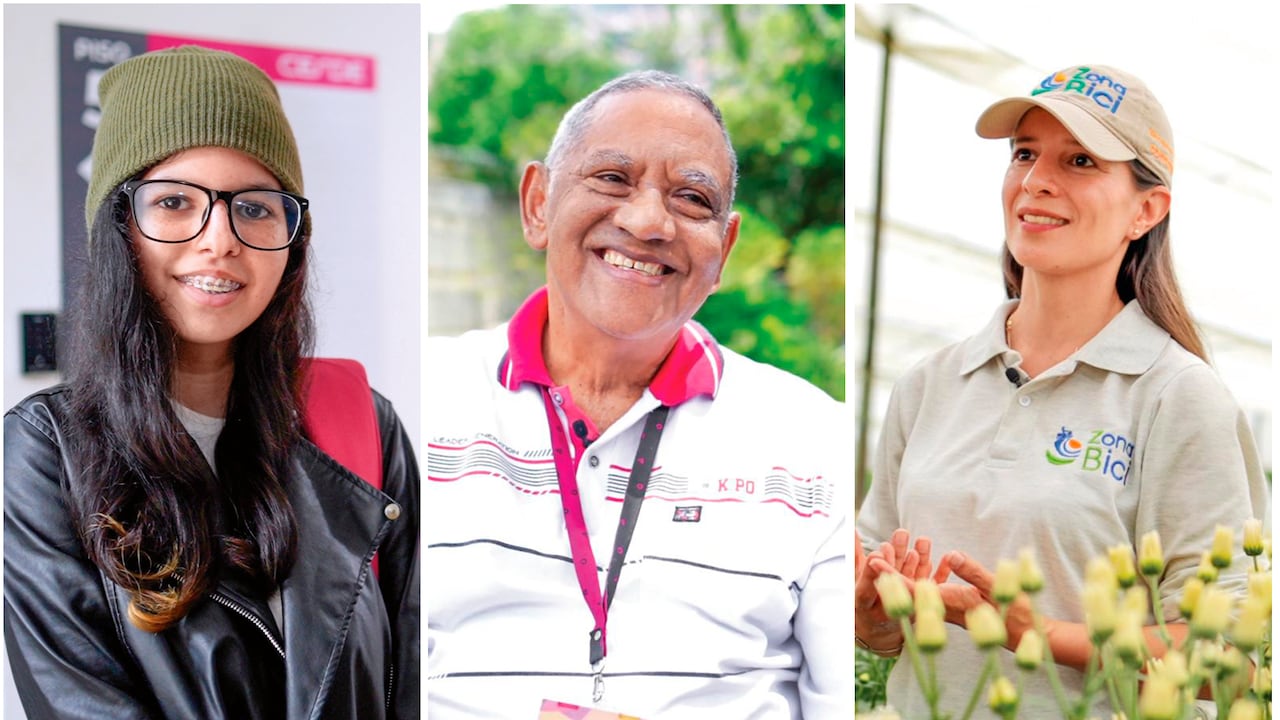 Úrsula, migrante venezolana beneficiaria del programa Crear Futuro. Jorge, propietario de una vivienda en Curazaos, de Comfama. Ana María, creadora del proyecto Zona Bici, en el oriente antioqueño.