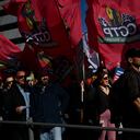 Protesters take part in a demonstration called by unions of public and private sector against precariousness, the cost of living, low wages and pensions in Lisbon on March 18, 2023. (Photo by PATRICIA DE MELO MOREIRA / AFP)