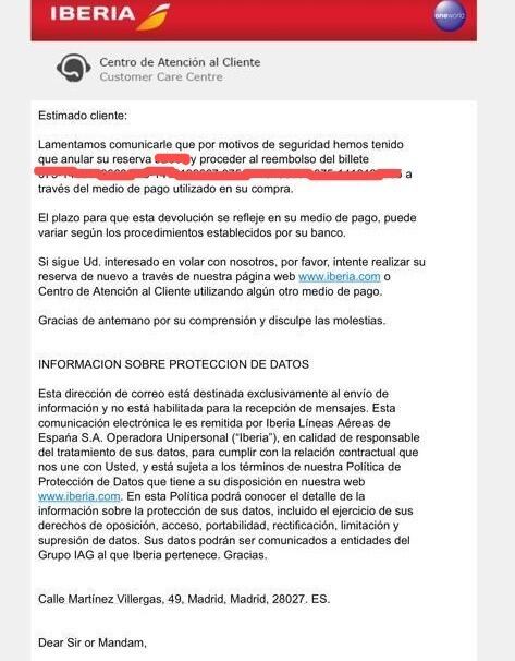Este fue el correo recibido por Juan Carlos y más colombianos por parte de la aerolínea