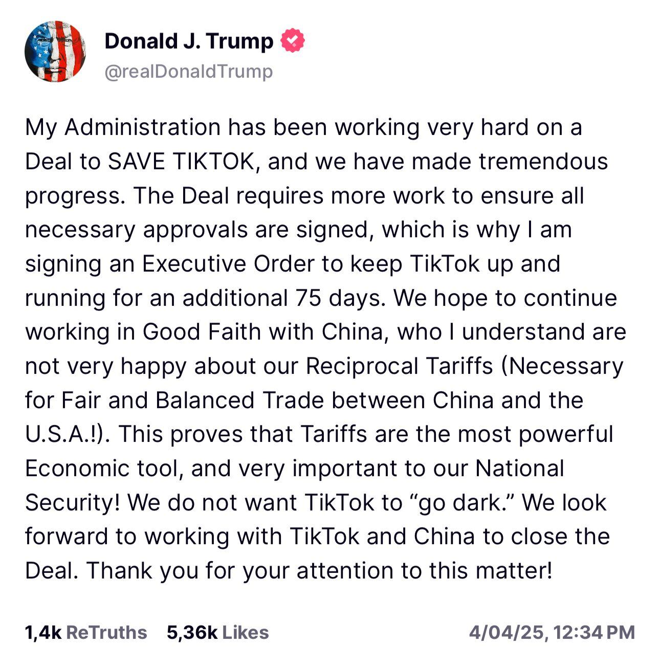 Mensaje emitido por el presidente de Estados Unidos