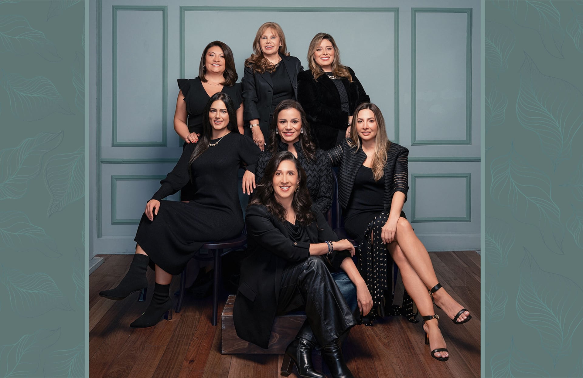 De izquierda a derecha, de pie: Verónica Espinosa, gerente general de Laboratorios Siegfried Colombia; Luz Stella Espitia, gerente general de DXC Technology Colombia, y Shenny González, presidenta de Asobolsa. Sentadas: Rosine Dallos, directora general de Topara; Luz Stella Murgas, presidenta de Naturgas; Martha Lucía Maldonado, Managing Director de Wobi Colombia, y Carolina Escobar, CEO Fiduciaria Central.
