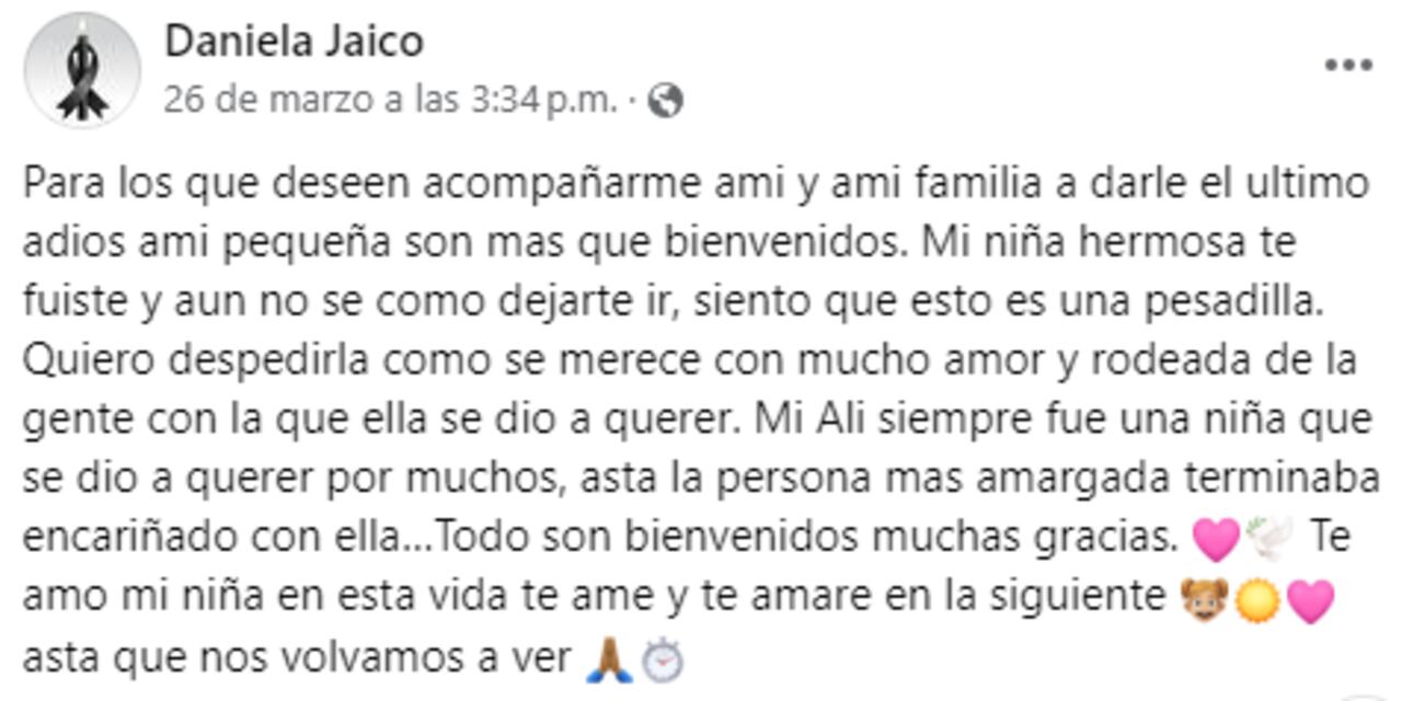 La madre de la niña publicó un emotivo mensaje en sus redes sociales