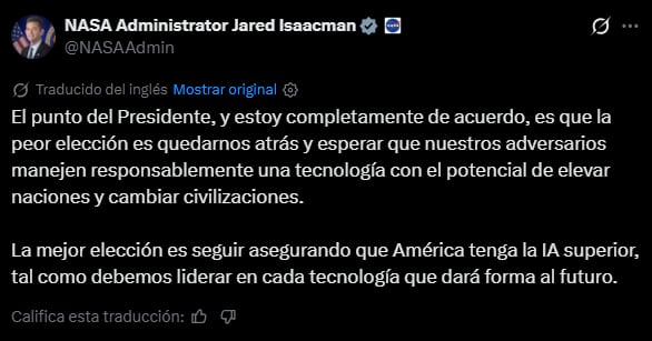 Jared Isaacman puso el foco en los adversarios de Estados Unidos y el futuro tecnológico.