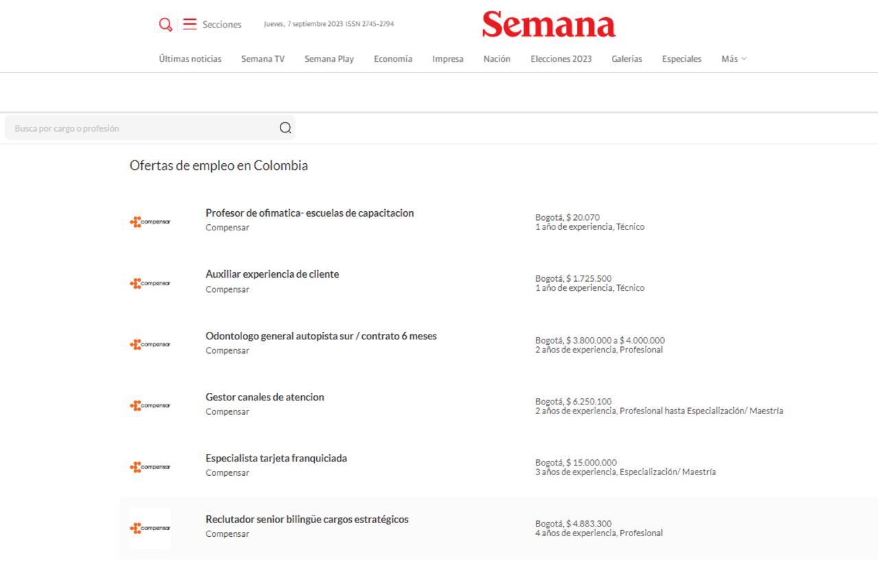 Estas son las ofertas de empleo disponibles en Compensar.