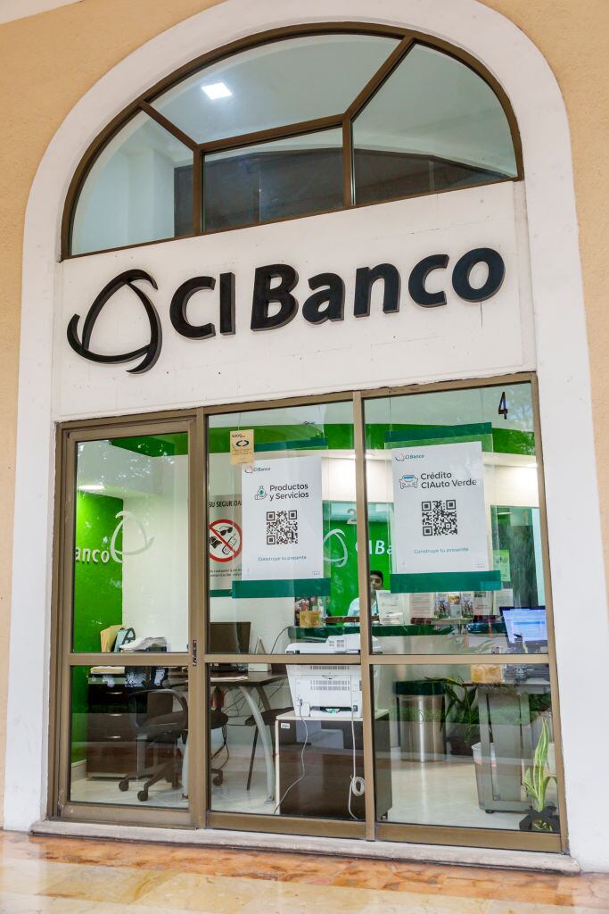 Merida, Mexico, Zona Paseo Montejo Centro, Avenida Colon, CI Banco branch bank with QR code sign promotion. (Photo by: Jeffrey Greenberg/Universal Images Group via Getty Images)