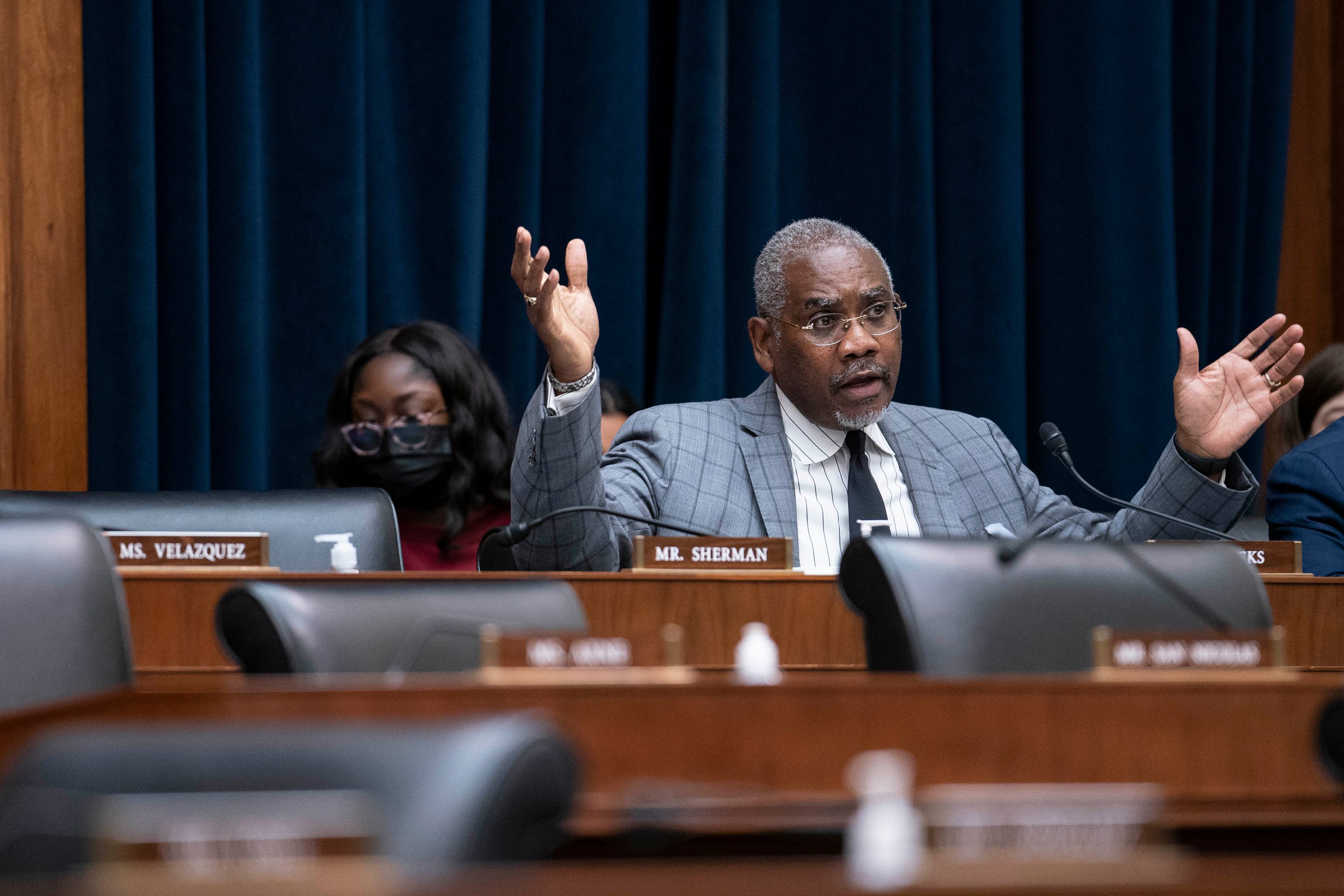 WASHINGTON, DC - SEPTEMBER 30: Representative Gregory W. Meeks (D-NY) questions Treasury Secretary Janet Yellen and Federal Reserve Chairman Jerome Powell at a House Financial Services Committee hearing on oversight of the Treasury Department and Federal Reserve coronavirus pandemic response on Capitol Hill on September 30, 2021 in Washington, DC. The Treasury secretary this week warned in a letter to congressional leaders that her department will effectively run out of cash around Oct. 18 unless Congress suspends or increases the debt limit. (Photo by Sarah Silbiger-Pool/Getty Images)