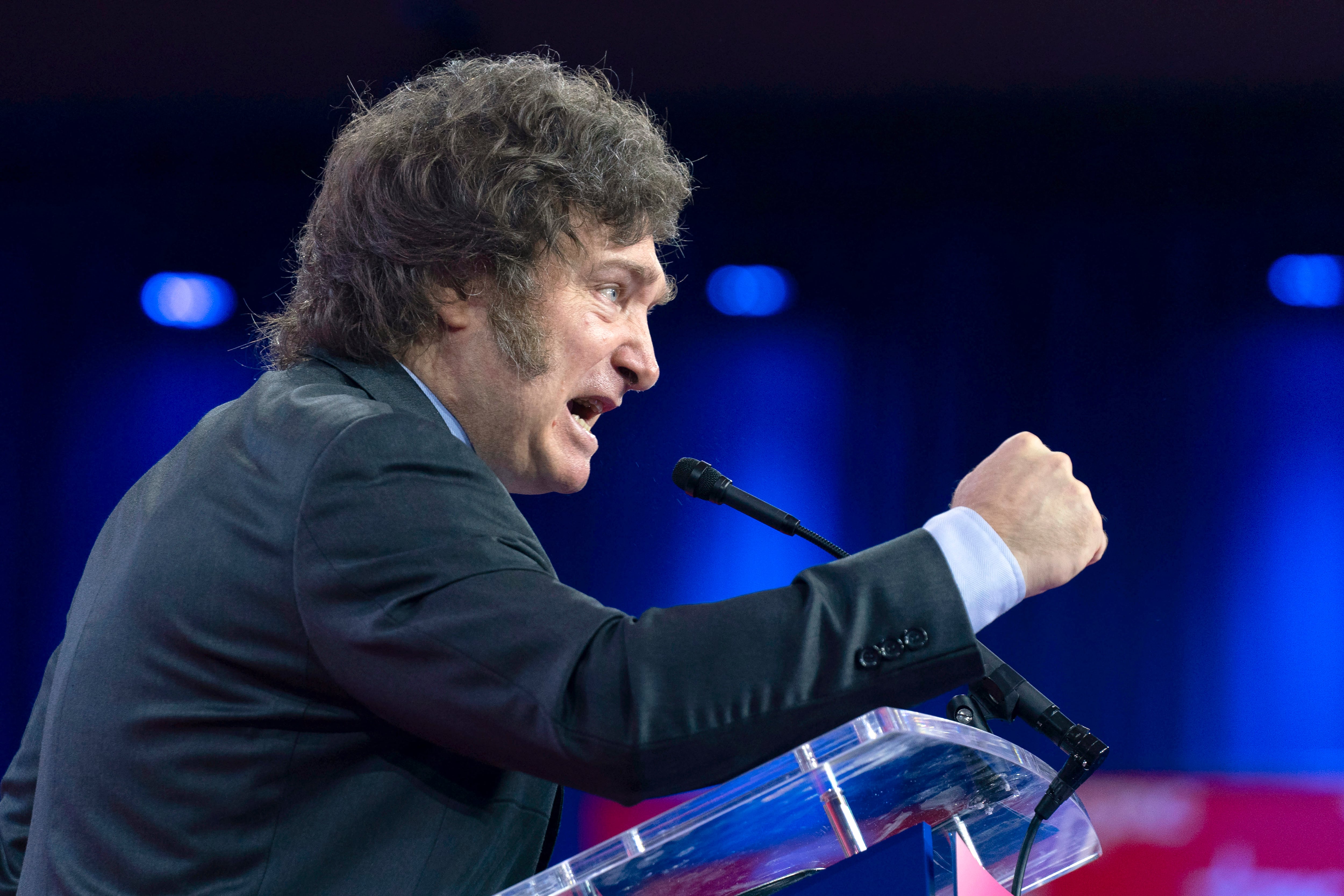 El presidente de Argentina, Javier Milei, habla durante la Conferencia de Acción Política Conservadora, CPAC 2024, en National Harbor, en Oxon Hill, Maryland, el sábado 24 de febrero de 2024.