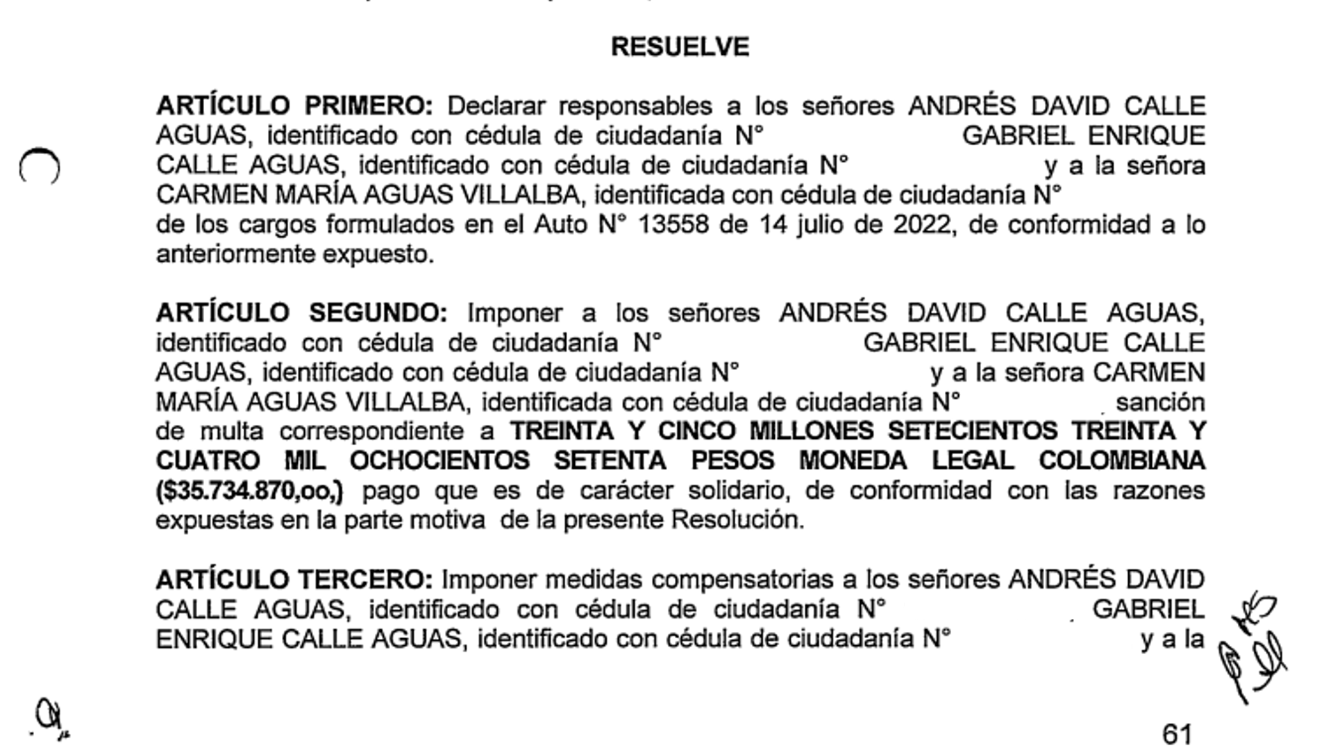 Multas contra clan Calle humedal.