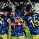 Luis Díaz celebra junto a Duvan Zapata y otros compañeros de la Selección Colombia, tras el tanto a Brasil en la Copa América