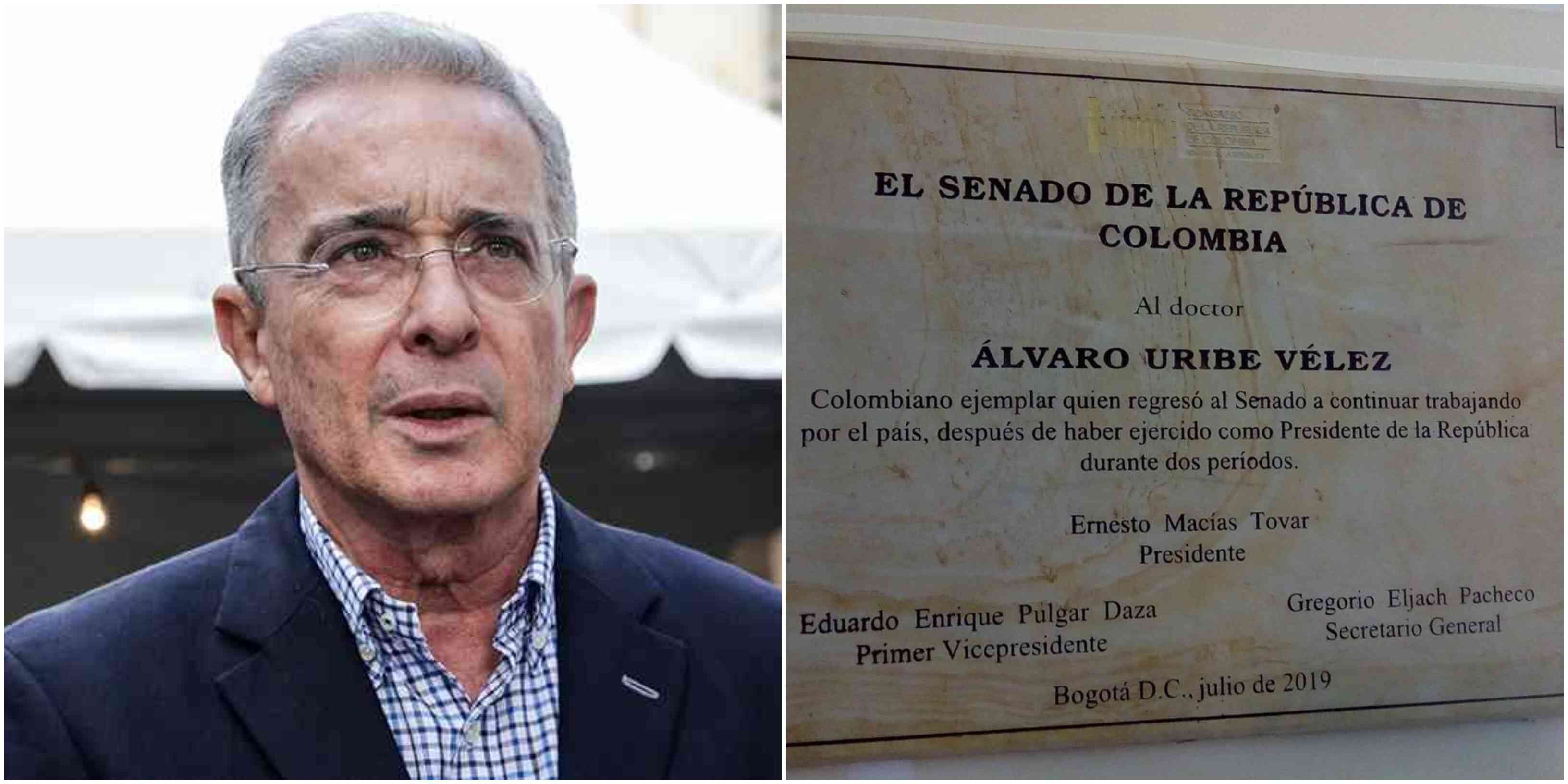 Placa de Uribe en el Congreso 