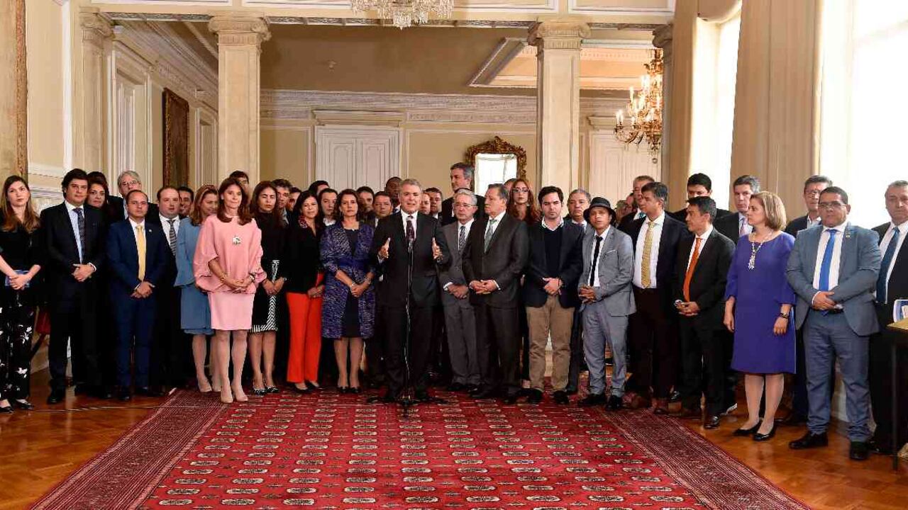 A la reunión con la bancada del Centro Democrático asistieron el presidente Iván Duque y la ministra del Interior, Nancy Patricia Gutiérrez.