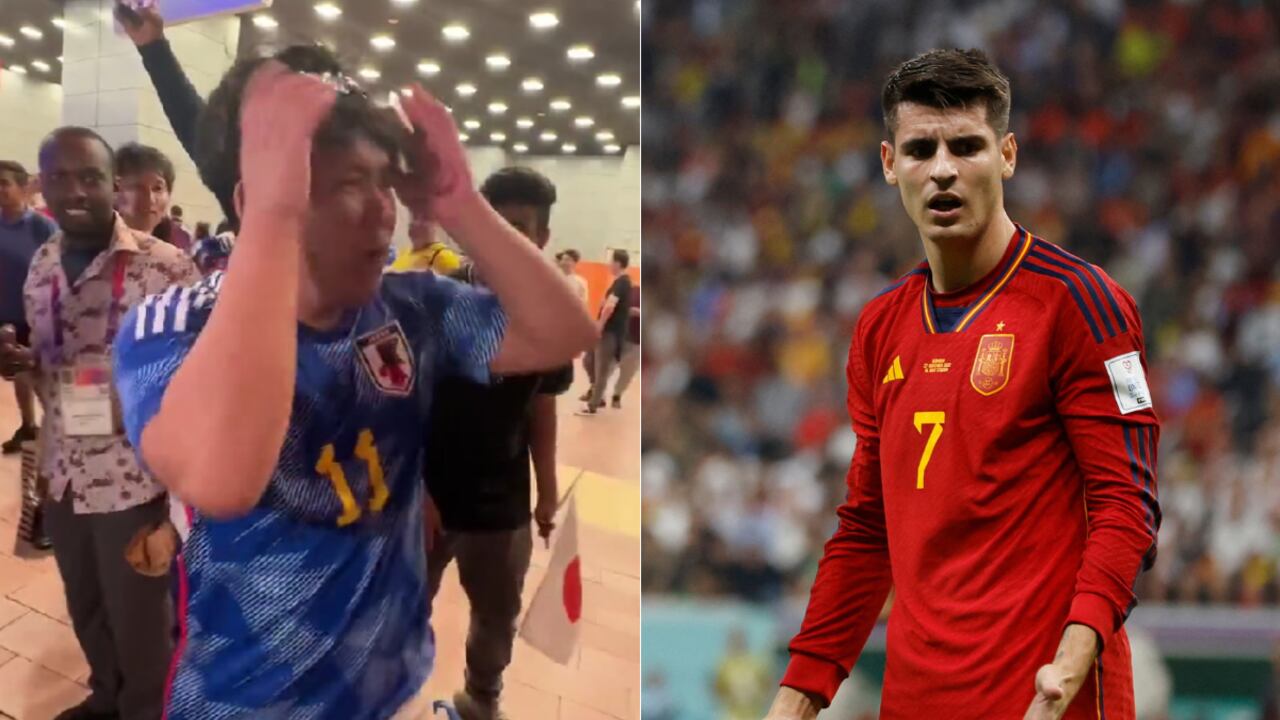Hincha Japón burlándose de Morata.