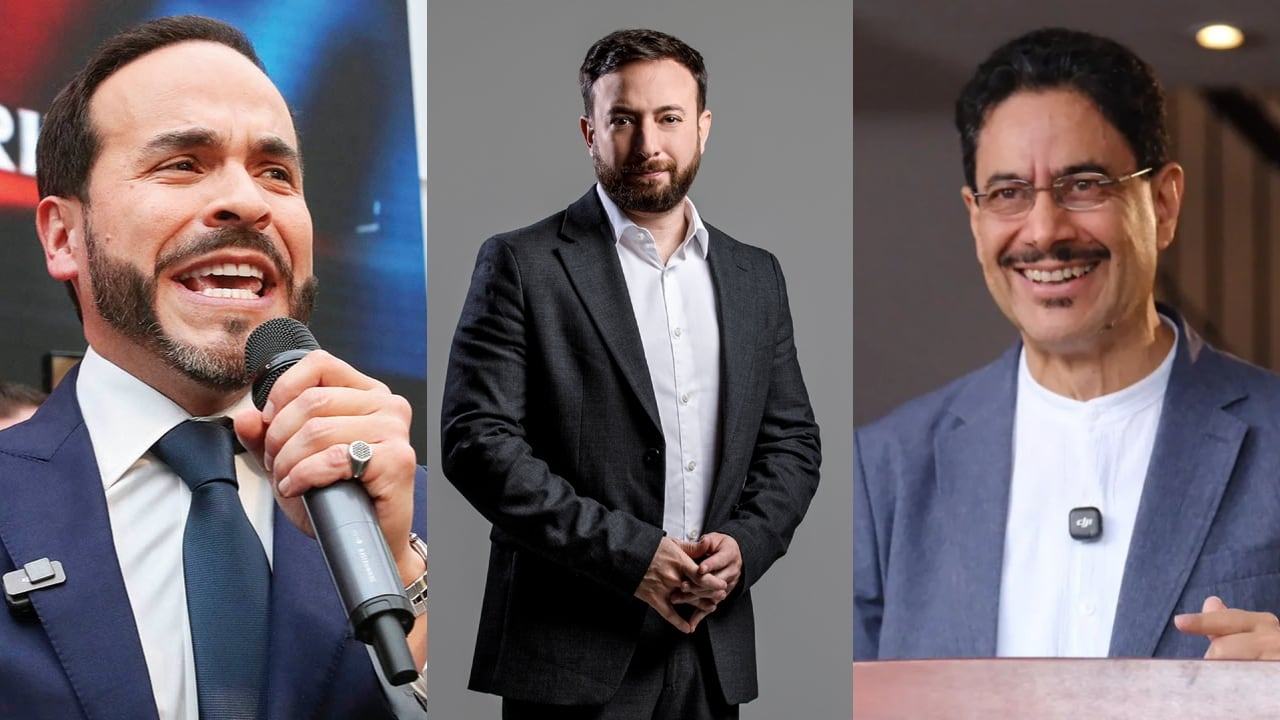 De izquierda a derecha: Abelardo de la Espriella, Agustín Laje e Iván Cepeda.