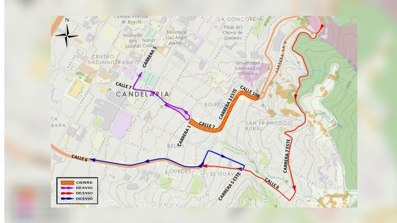 Mapa 1. Desvíos por evento Fiesta Reyes Magos – Barrio Egipto y La Candelaria.