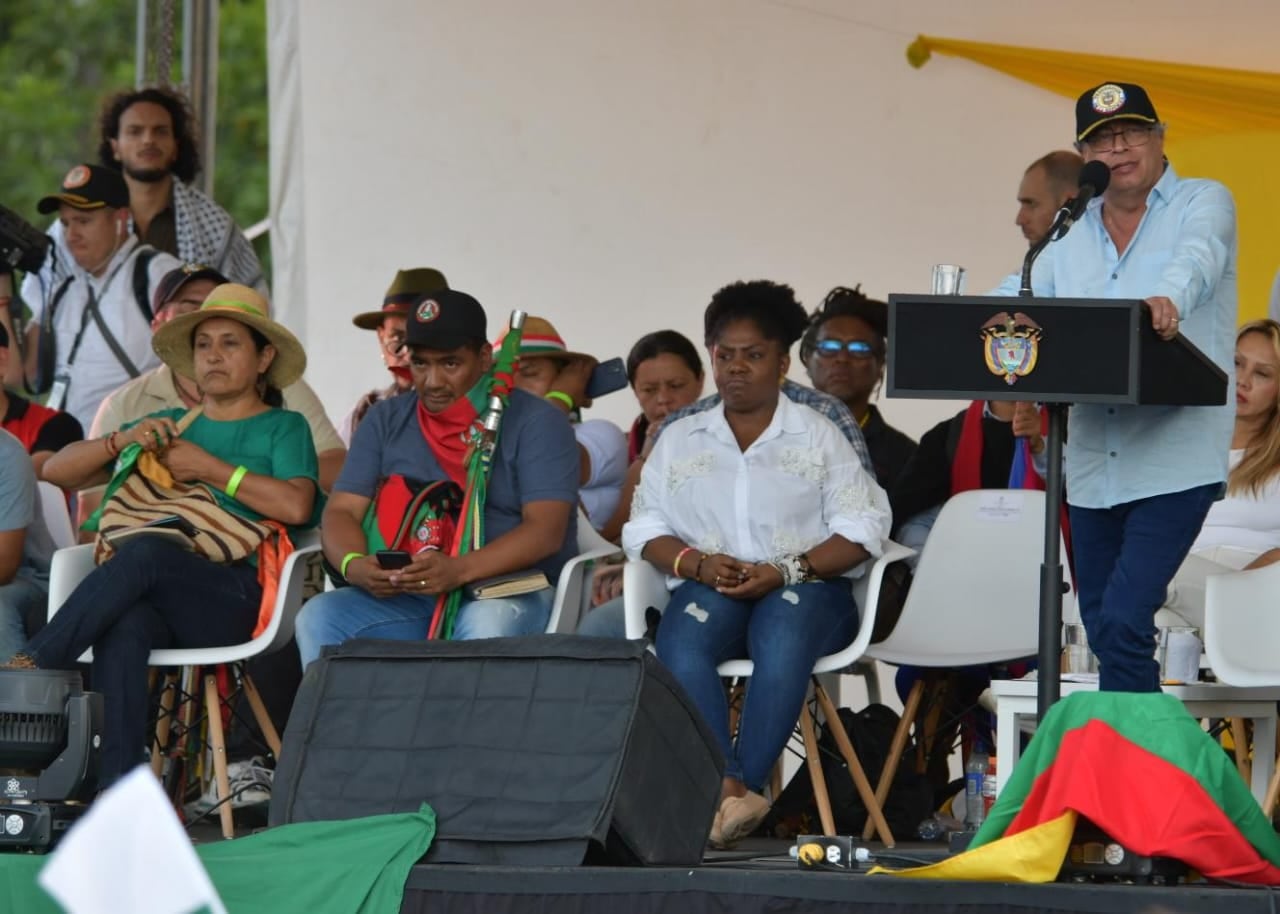 Cali: Presidente Gustavo Petro interviene en la minga indígena en Cali. foto Raúl Palacios, marzo 15-24