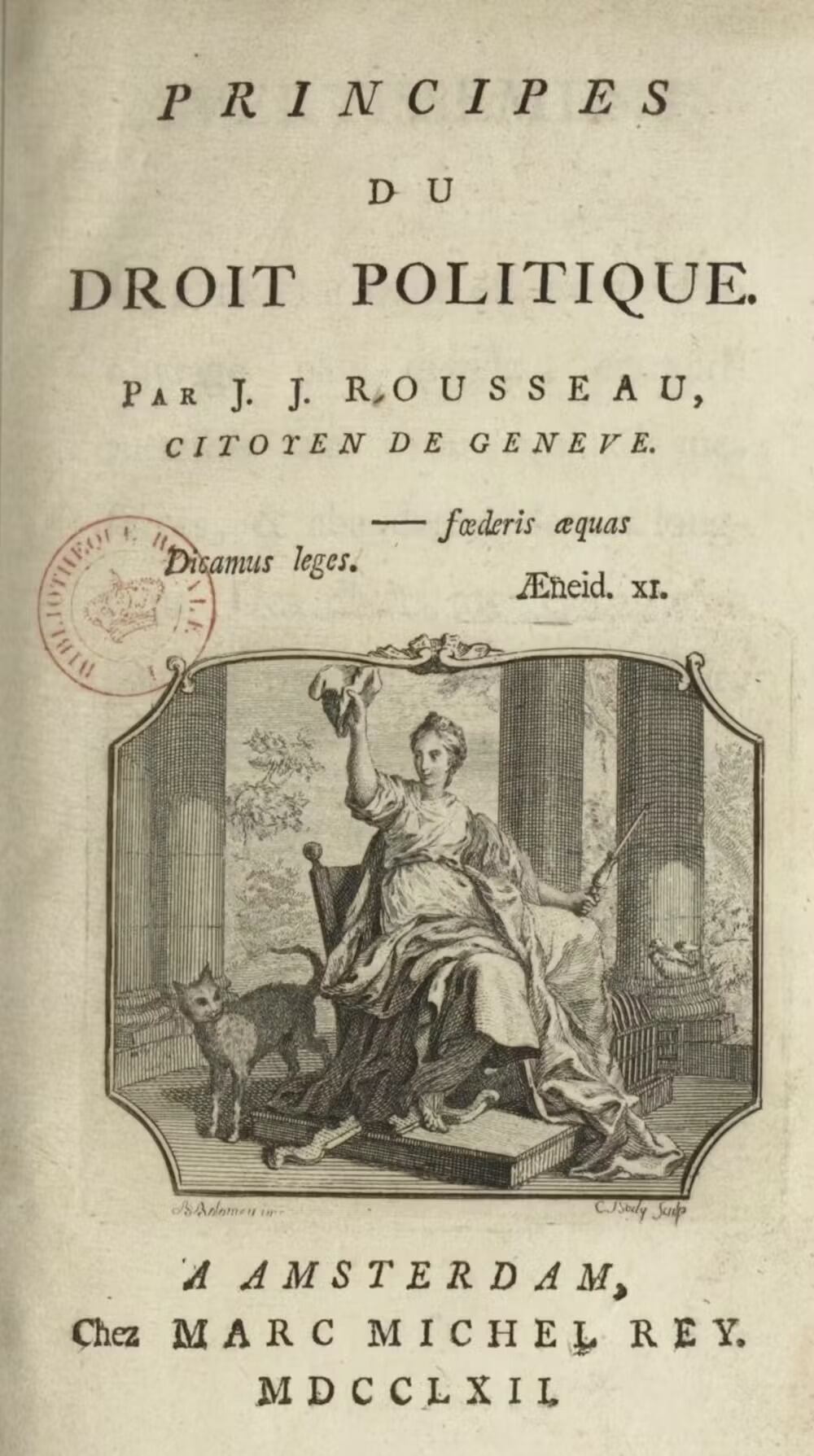 Portada de Principes du Droit Politique (El contrato social), de Jean Jacques Rousseau en 1763. Ambre Troizat/Wikimedia Commons, CC BY-SA