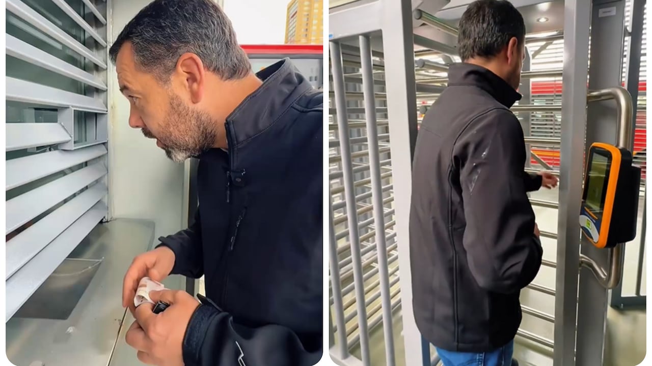 El alcalde mayor de Bogotá, Carlos Fernando Galán, pagando el pasaje de TransMilenio.