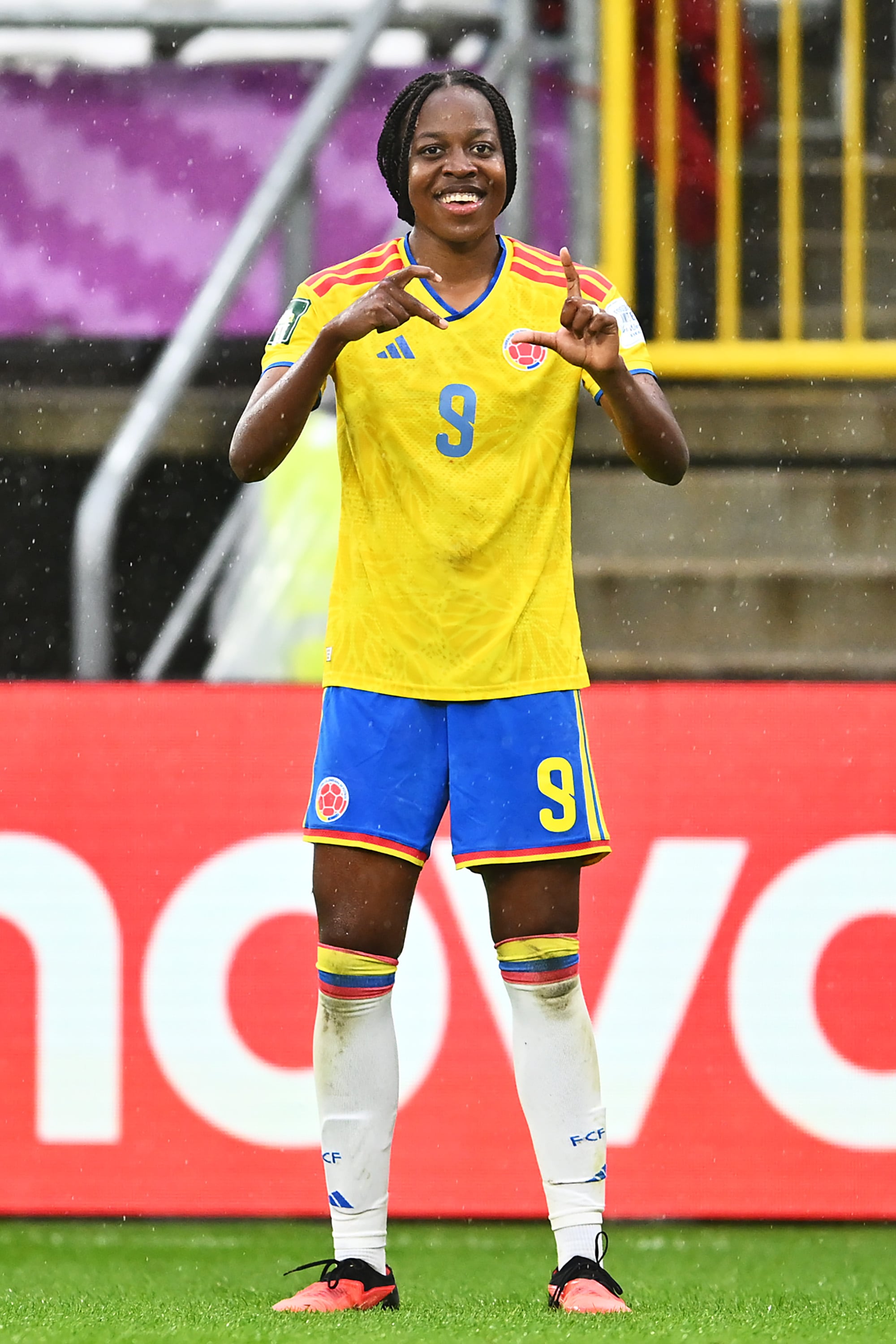 LODZ, POLAND - SEPTEMBER 20: Valerin Loboa of Colombia celebrates scoring her team’s first goal during the FIFA U20 Womens World Cup Quarter-Final match between Nigeria and Colombia at Stadion Miejski LKS Lodz on September 20, 2026 in Lodz, Poland. (Photo by Mateusz Slodkowski - FIFA/FIFA via Getty Images)